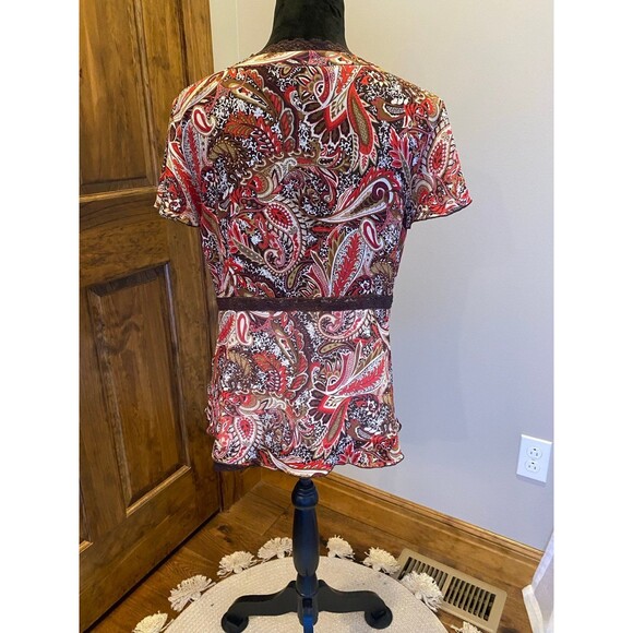 Lane Bryant Blouse Plus Size 14 -16W Top Short Sleeve  Dressy  Lace Trim - Picture 4 of 7